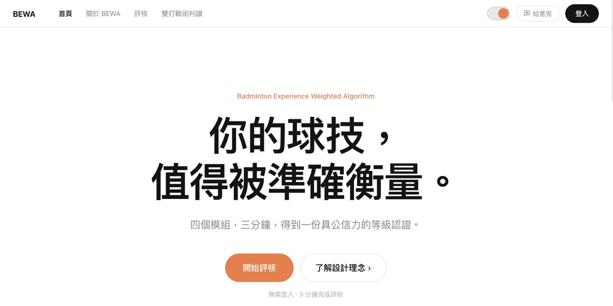BEWA 羽毛球技術能力評分 網站截圖